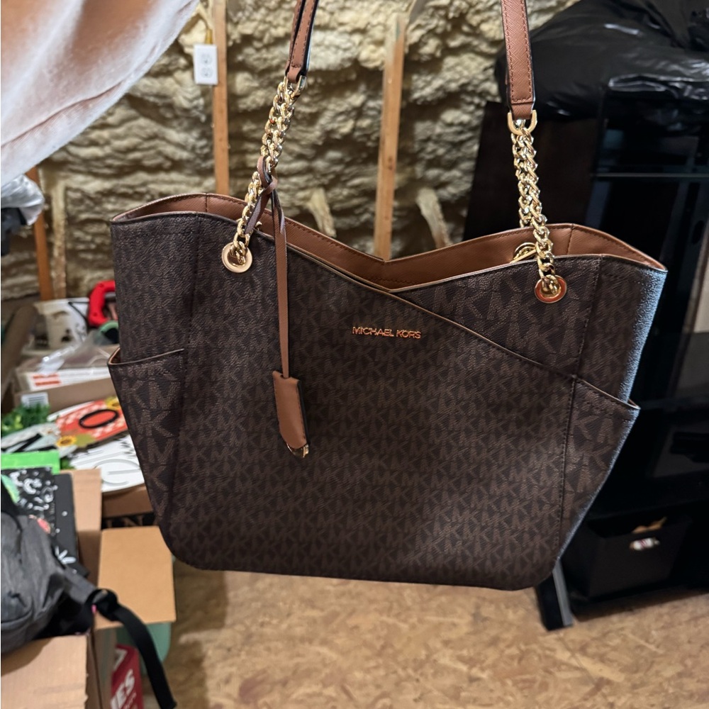 Michael Kors Dark Brown Shoulder Bag with Gold Accents